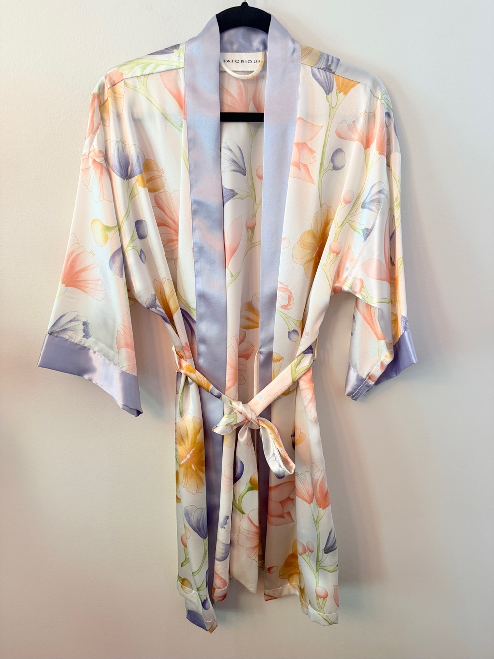 Natorious Floral Satin Kimono Robe M/L Belted Pastel